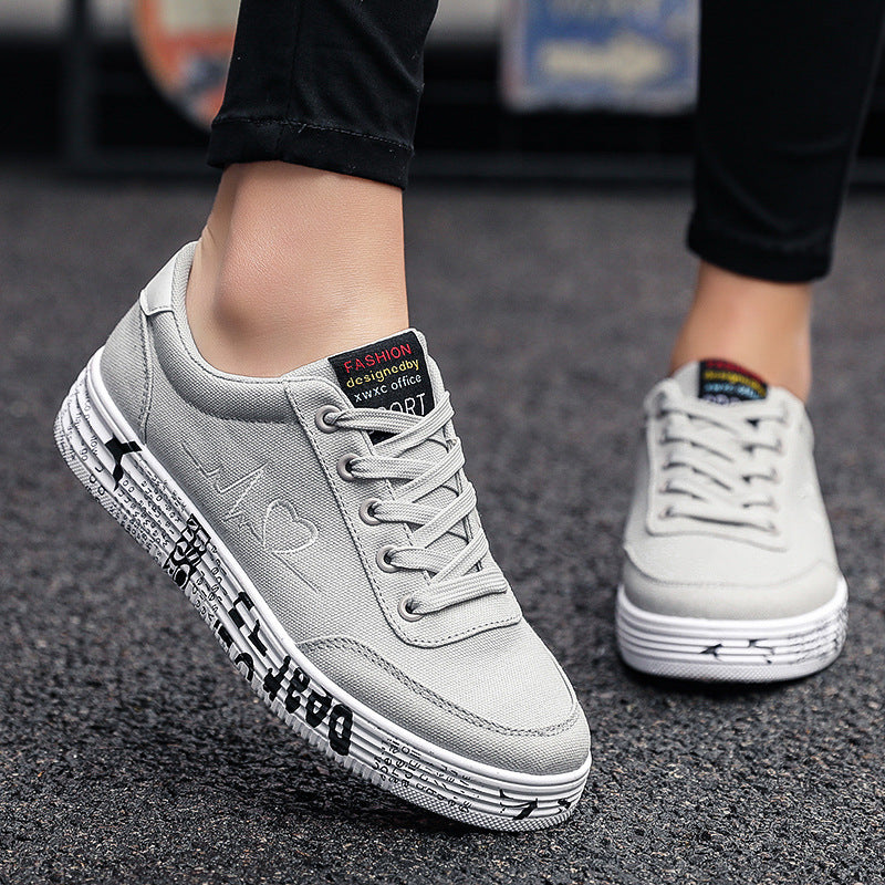 Damen nan Canvas-Sneaker mit dekorativer Print-Plateausohle und Herzlinien-Stickerei Drune