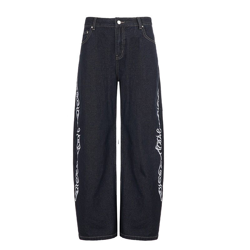 Damen weite Jeans mit kunstvollem Stickmuster Drune