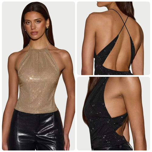 Damen Glitzerndes Top mit schmalem Halterdesign und funkelnden Akzenten Drune