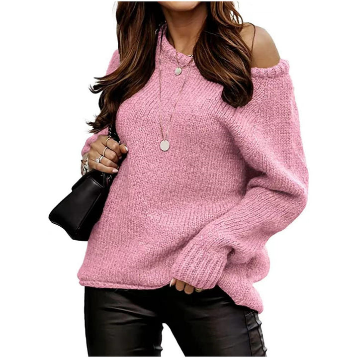 Damen lässiger Pullover mit offenem Schulterdesign und weichem Strick Drune