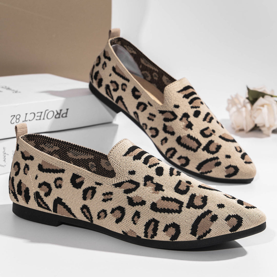 Damen nan gestrickter Slip-On Loafer mit Leo-Jacquard, gepolstertem Komfortfußbett und rutschfester EVA-Sohle Drune