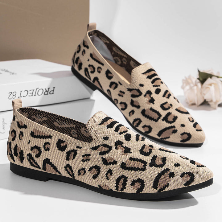 Damen nan gestrickter Slip-On Loafer mit Leo-Jacquard, gepolstertem Komfortfußbett und rutschfester EVA-Sohle Drune