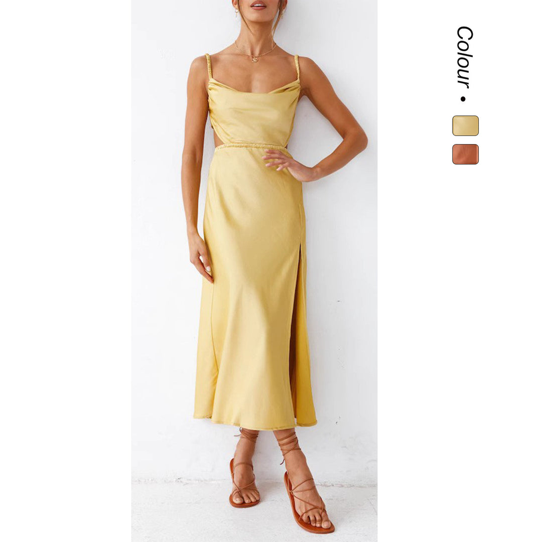 Damen Satin Maxikleid mit elegantem Wickeldesign und raffinierten Rüschen Drune