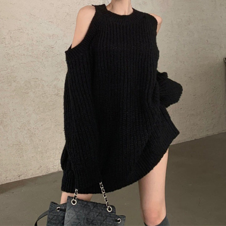 Damen Strickkleid mit schulterfreier Optik und Rippstruktur Drune