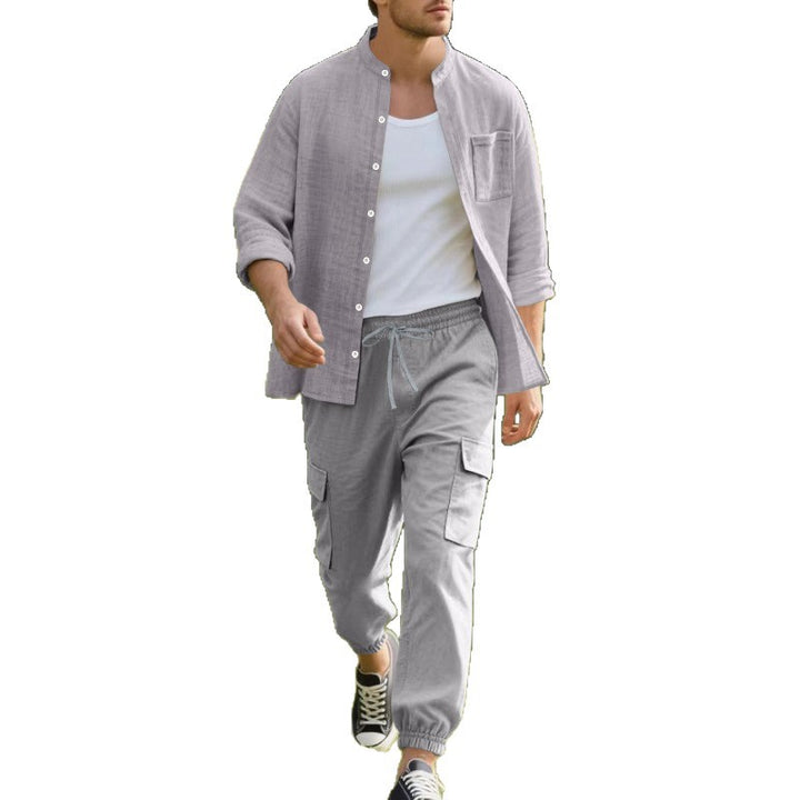 Herren entspannte Cargo-Hose und lässiges Hemd Set Drune