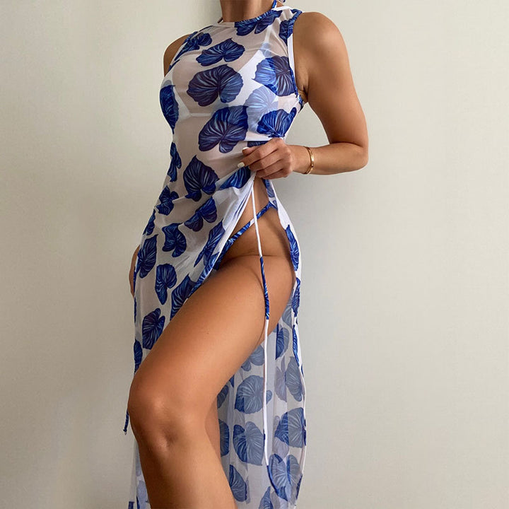 Damen Maxi-Kleid mit floralem Muster und verstellbaren Bindebändern Drune