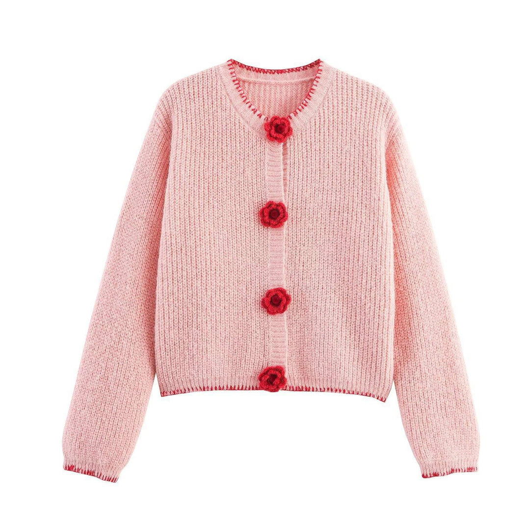 Damen Strickjacke mit Blumenapplikationen Drune
