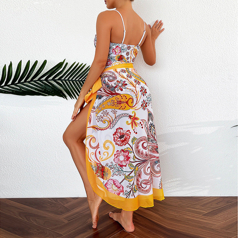 Damen Bademode mit floralem Muster und transparenter Sarong-Hülle Drune