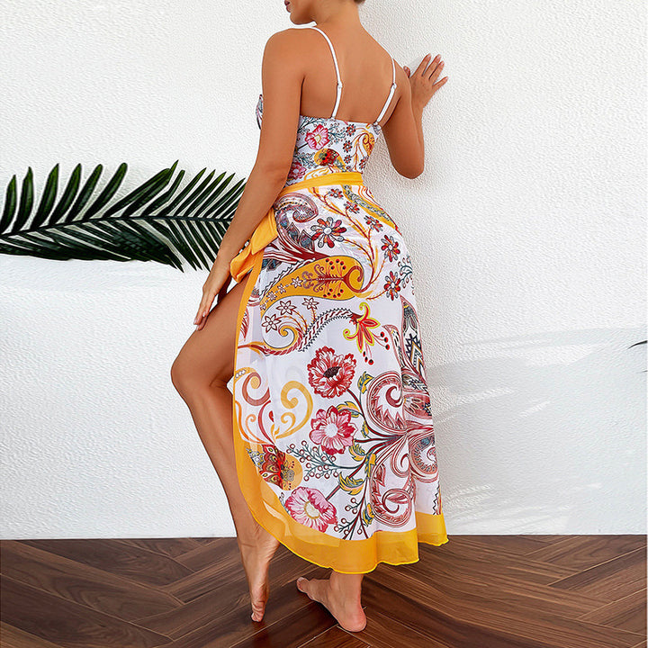 Damen Bademode mit floralem Muster und transparenter Sarong-Hülle Drune