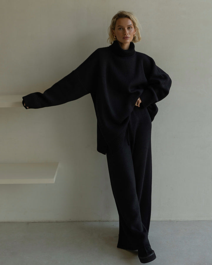 Damen gemütlicher Oversized Pullover mit hohem Kragen Drune
