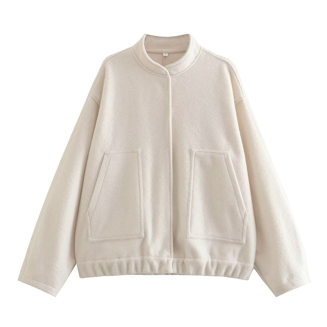 Damen lässige Fleecejacke mit geräumigen Taschen und elastischem Saum Drune