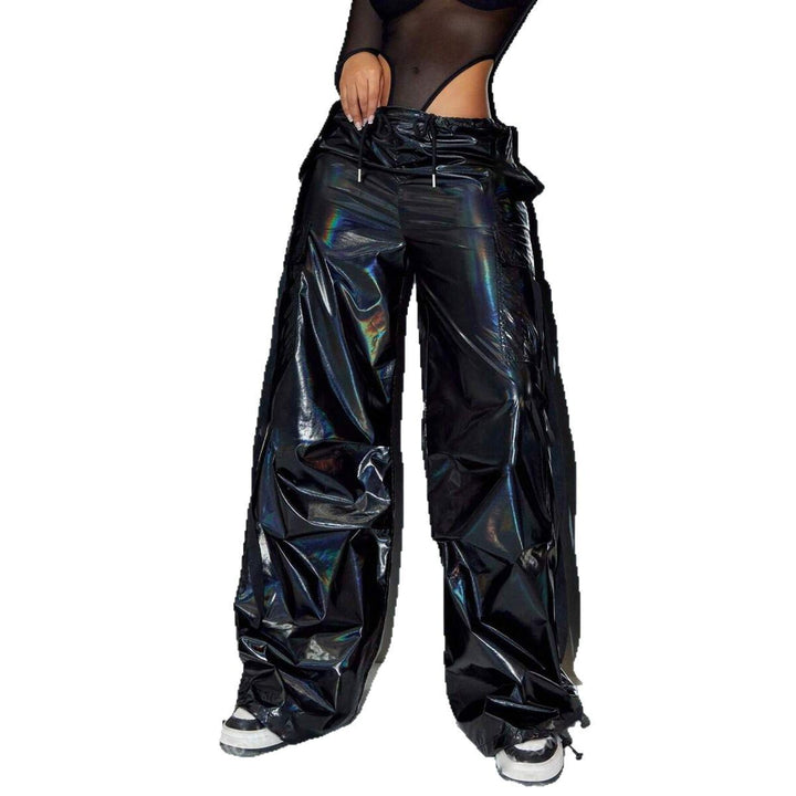 Damen Modische weite Cargo-Hose mit Glanz Effekt Drune