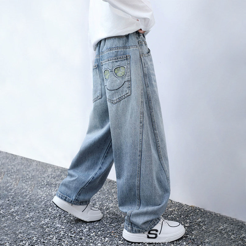 Jungen lässige Denim-Hose mit einzigartigem Smile-Print Drune