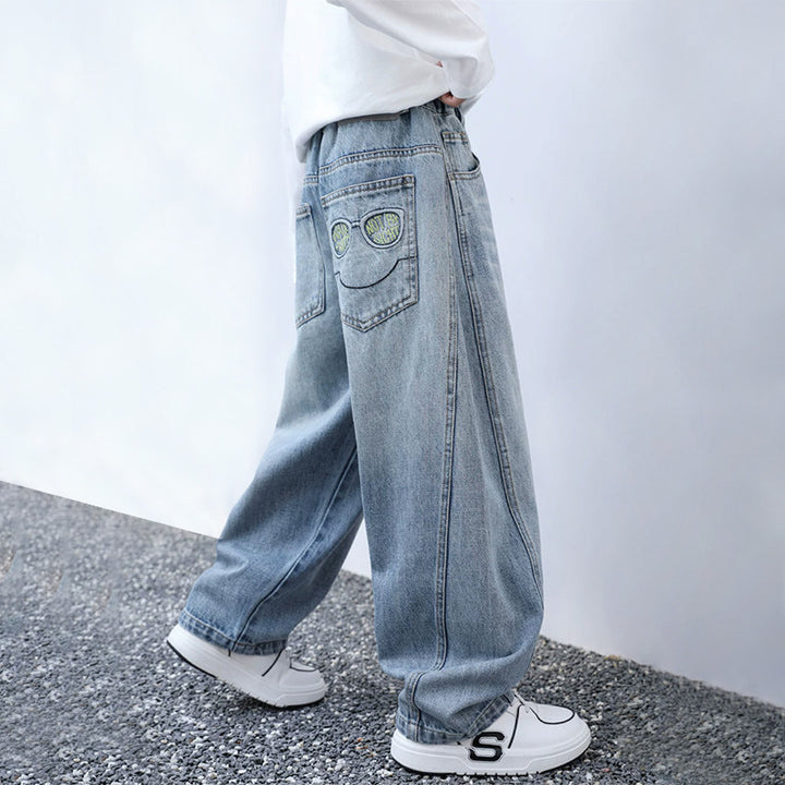 Jungen lässige Denim-Hose mit einzigartigem Smile-Print Drune