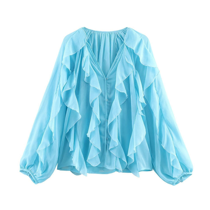 Damen Rüschenbluse mit weitem Schnitt und ballonartigen Ärmeln Drune