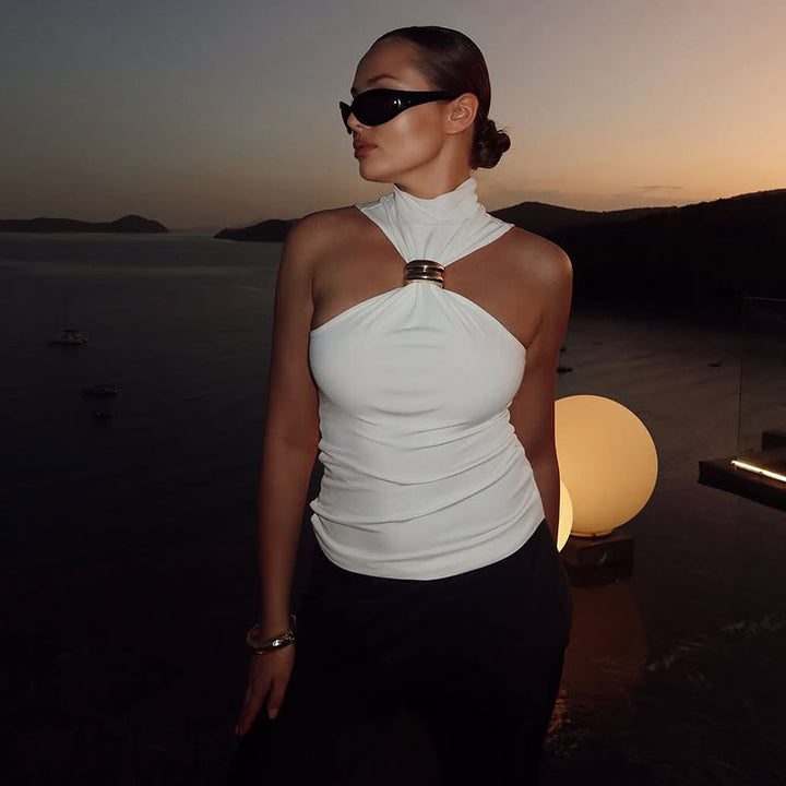 Damen elegantes Top mit hohem Kragen und schlichtem Design Drune