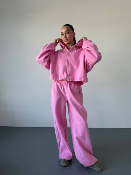 Damen lässiger Kapuzen-Sweatanzug mit weiten Hosen und seitlichem Streifen Drune