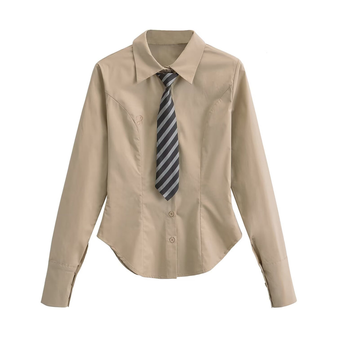 Damen klassische Bluse mit eleganter Krawatte Drune