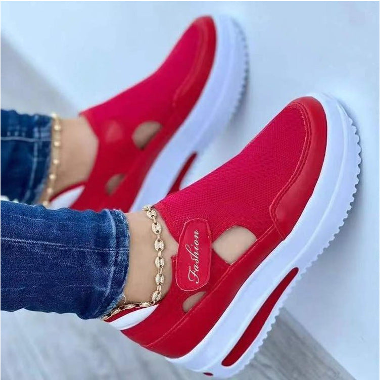 Damen nan atmungsaktive Strick-Sneaker mit Klettverschluss und luftgepolsterter Plateausohle Drune