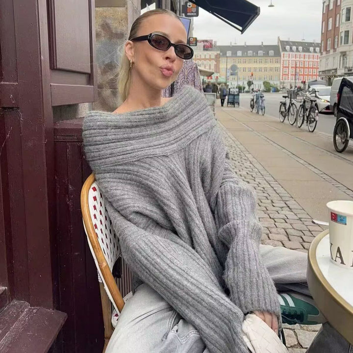 Damen Grobstrickpullover mit modischem Rollkragen Drune