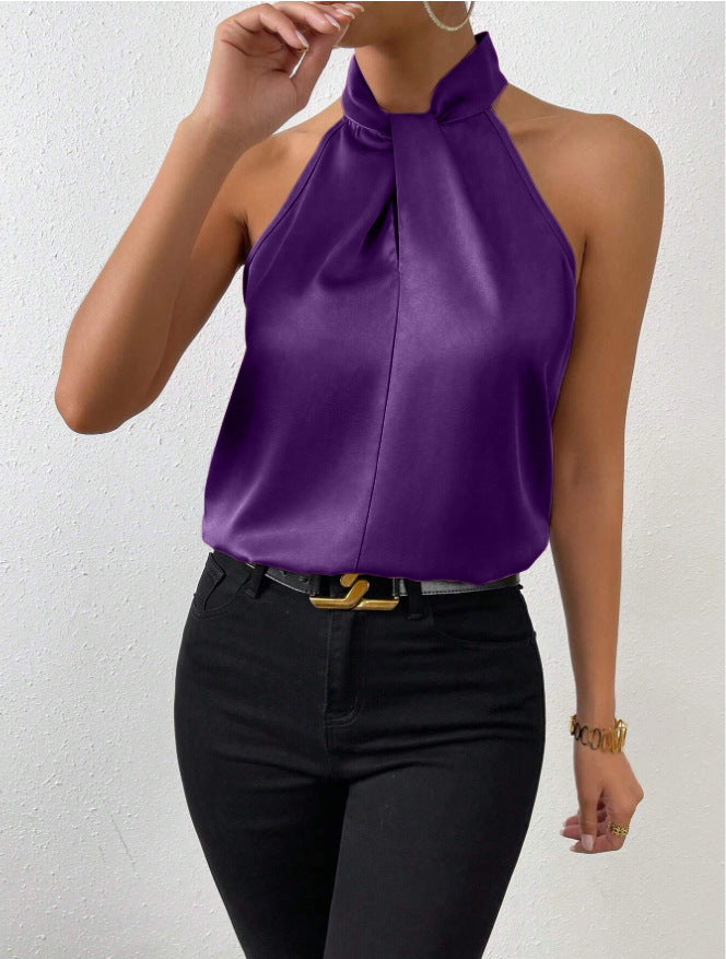 Drune | Damen Knoten Hals Stil Top Seide
