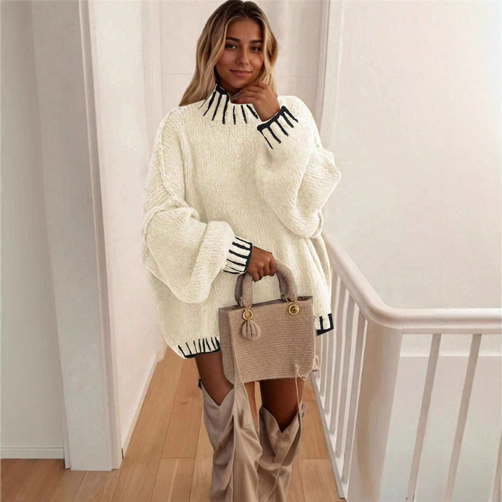 Damen Oversized Strickpullover mit dekorativem Kragen Drune