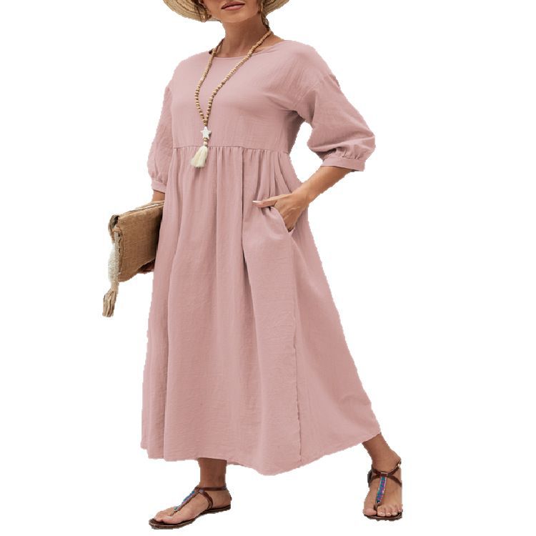 Damen Maxikleid mit eleganter Taillierung und voluminösen Ärmeln Drune