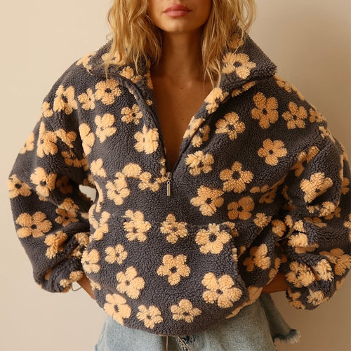 Damen Kuschelige Fleecejacke mit floralem Muster Drune
