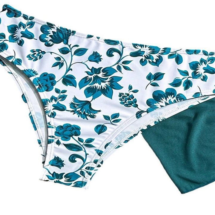 Damen Triangel-Bikini mit floralem Muster und transparentem Wickelrock Drune