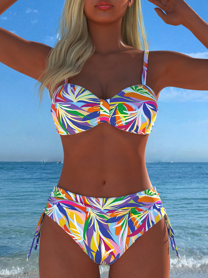 Damen Bandeau-Bikini mit einzigartigem Federmuster und hohem Taillenschnitt Drune