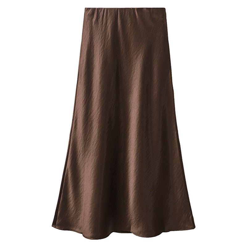 Damen nan schwingender Midirock aus satinierter Viskose mit glattem Taillenbund Drune