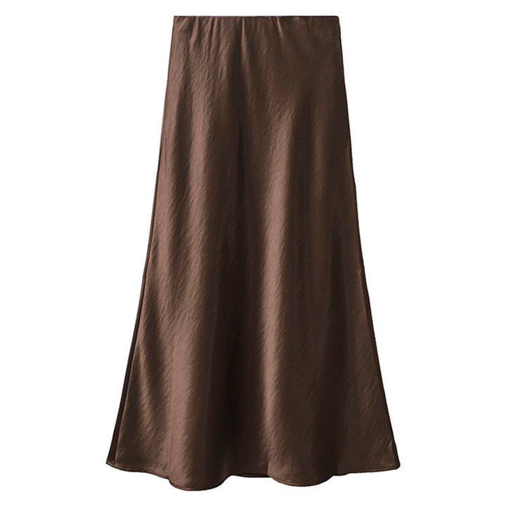 Damen nan schwingender Midirock aus satinierter Viskose mit glattem Taillenbund Drune
