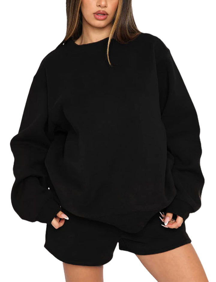 Damen nan weites Sweatshirt und Shorts Haus-Set aus weichem Frottee Drune