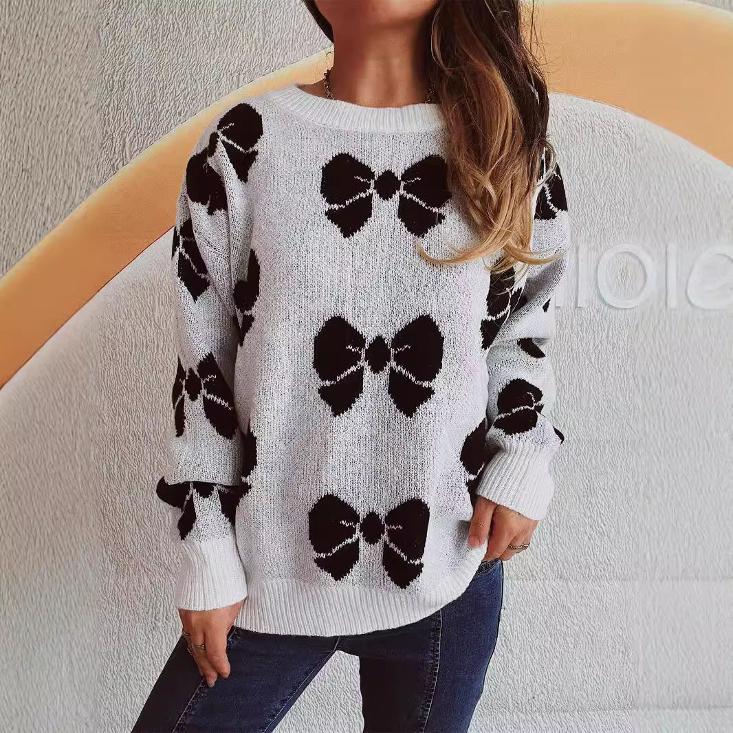 Damen lässiger Pullover mit verspieltem Schleifenmuster Drune