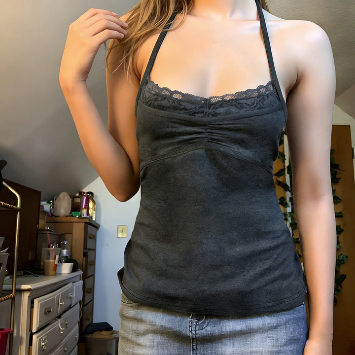 Damen Sexy Spaghetti-Trägertop mit Spitzeneinsätzen Drune