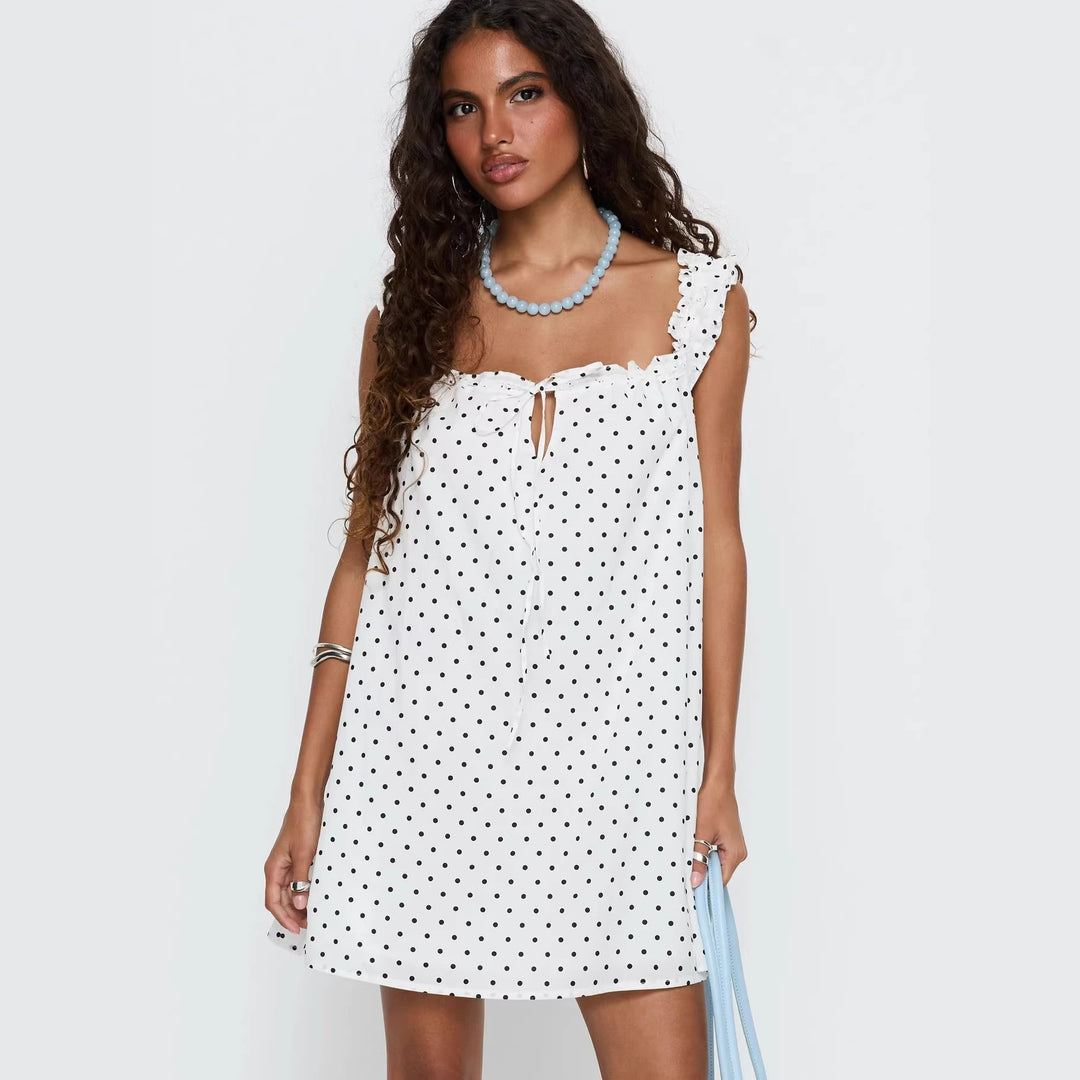 Damen lässiges Sommerkleid mit Rüschendetails und Knopfverschluss Drune