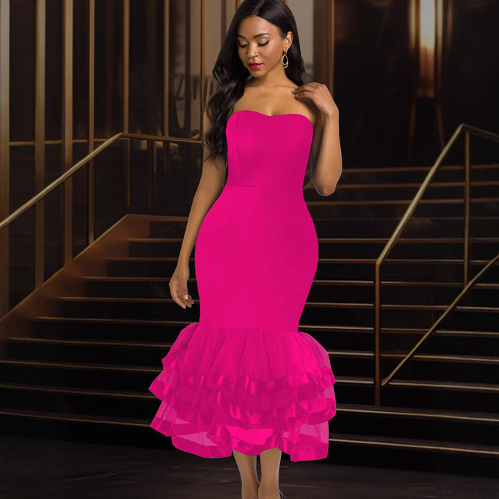 Damen Figurbetontes Abendkleid mit voluminösem Rüschen-Saum Drune