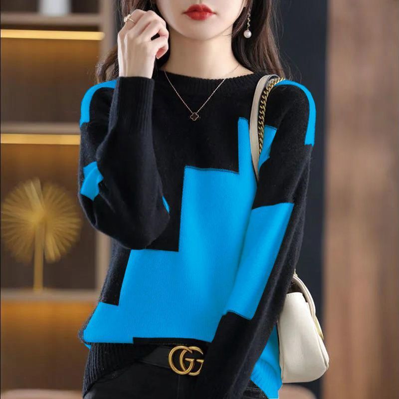 Damen Gemusterter Strickpullover mit geometrischem Design Drune