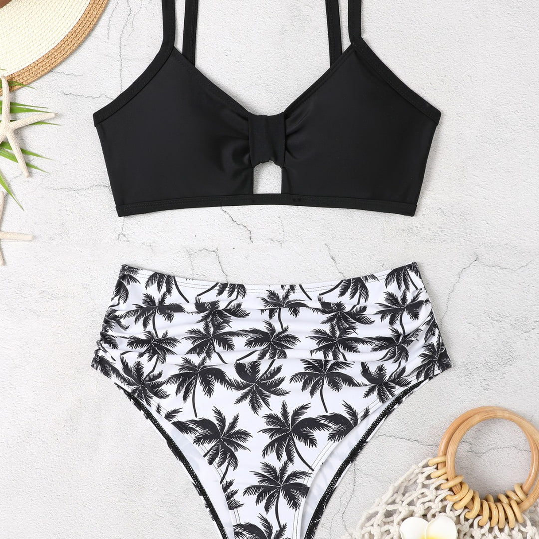 Damen Bikini-Set mit floralem Hochbund und modischem Knoten Drune