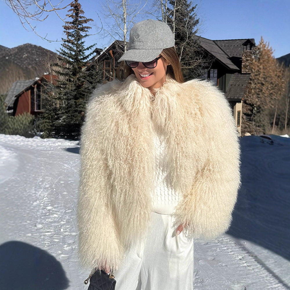 Damen luxuriöse Kunstfelljacke mit voluminösen Ärmeln Drune