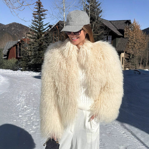 Damen luxuriöse Kunstfelljacke mit voluminösen Ärmeln Drune