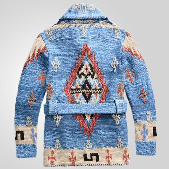 Damen gemütlicher Strickmantel mit dekorativem Muster und praktischem Gürtel Drune