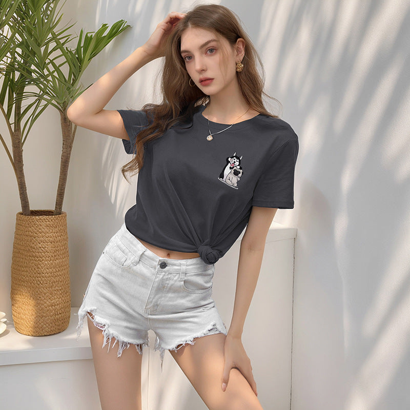 Damen T-Shirt mit verspieltem Tiermuster und hochwertigem Baumwollstoff Drune