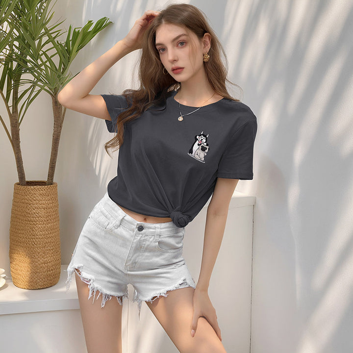 Damen T-Shirt mit verspieltem Tiermuster und hochwertigem Baumwollstoff Drune