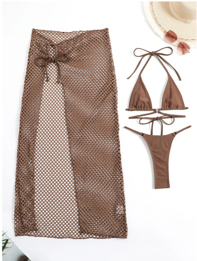 Damen Bikini-Set mit transparentem Netzrock und Triangel-Oberteil Drune