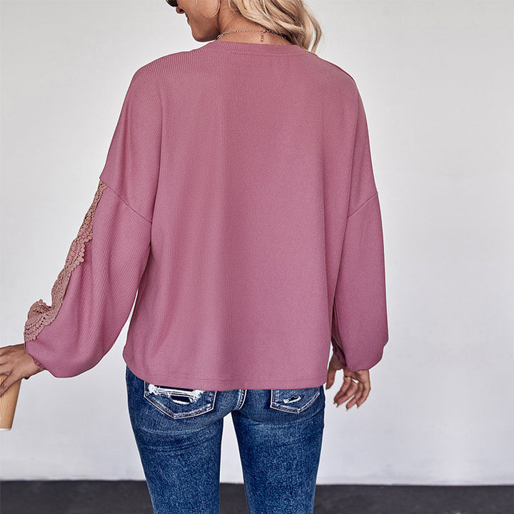 Damen Bluse mit Spitzenakzenten und lässigem V-Ausschnitt Drune