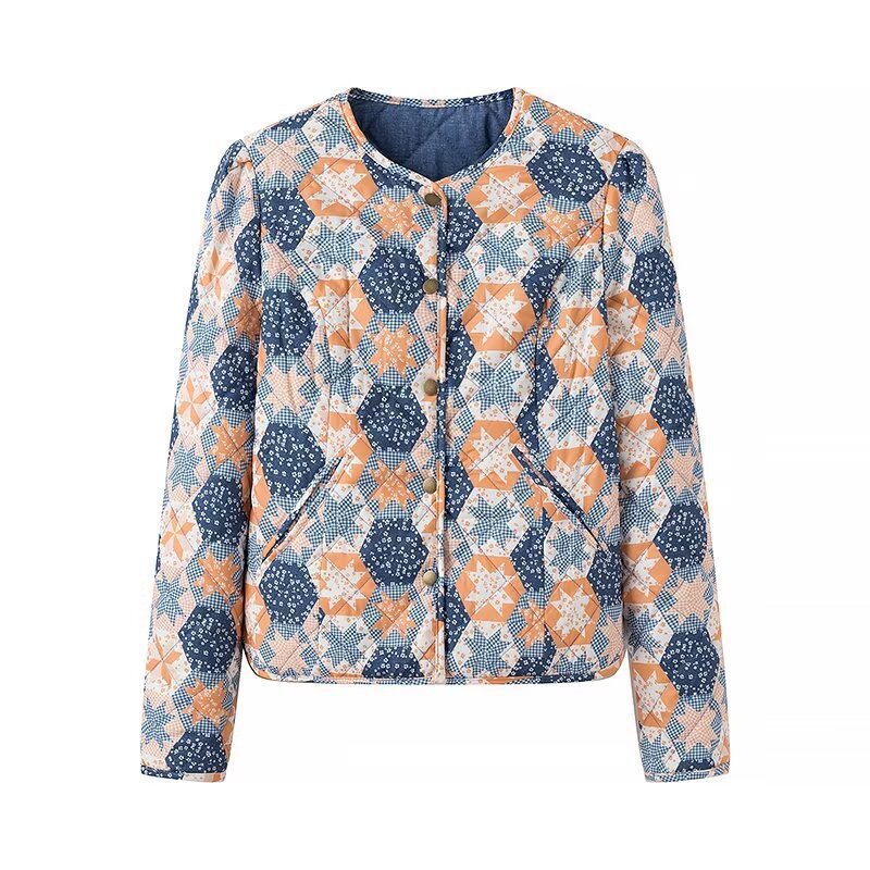 Damen Modische Steppjacke mit floralem Design und praktischen Taschen Drune