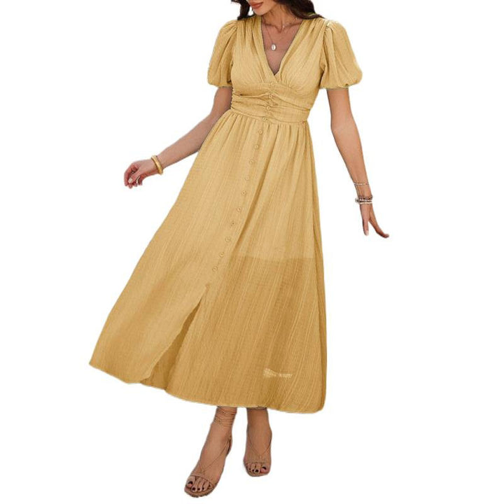 Damen Maxikleid mit raffinierten Puffärmeln und tailliertem Schnitt Drune