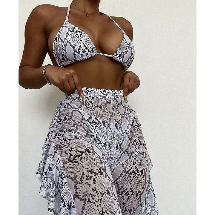 Damen Triangel-Bikini mit modischem Schlangenmuster und luftiger Maxi-Shorts Drune