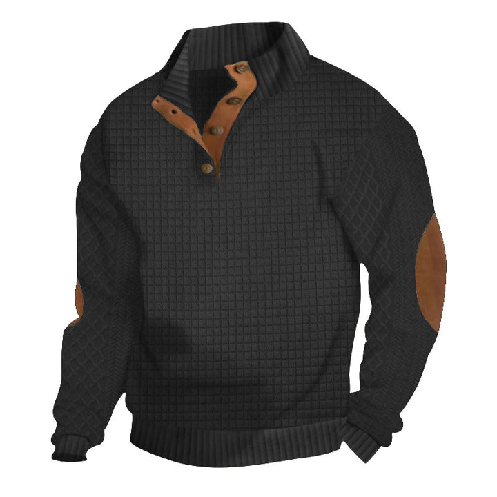 Herren modischer Pullover mit strukturiertem Kanalmuster und kontrastierenden Ellbogenpatches Drune